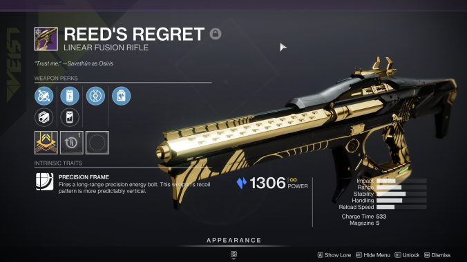 Destiny 2: Reed’s Regret Perks And God Rolls